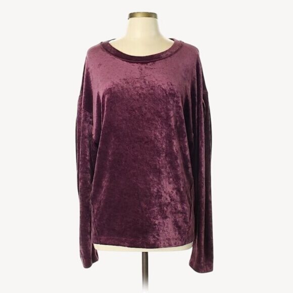 Free People Burgundy Velvet Dolman Sleeve Relaxed Fit Slouchy Top - Picture 3 of 8